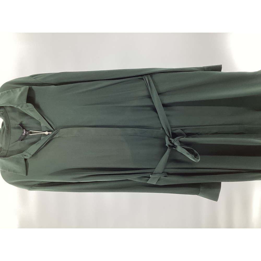 Quince Women's Washable Stretch Silk Shirt Dress Forest Green L NEW
